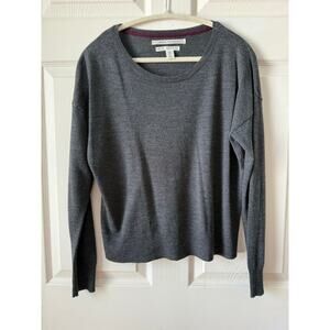 Max Studio Gray Merino Wool Ballet Neck Sweater Womens Large Minimalist Capsule